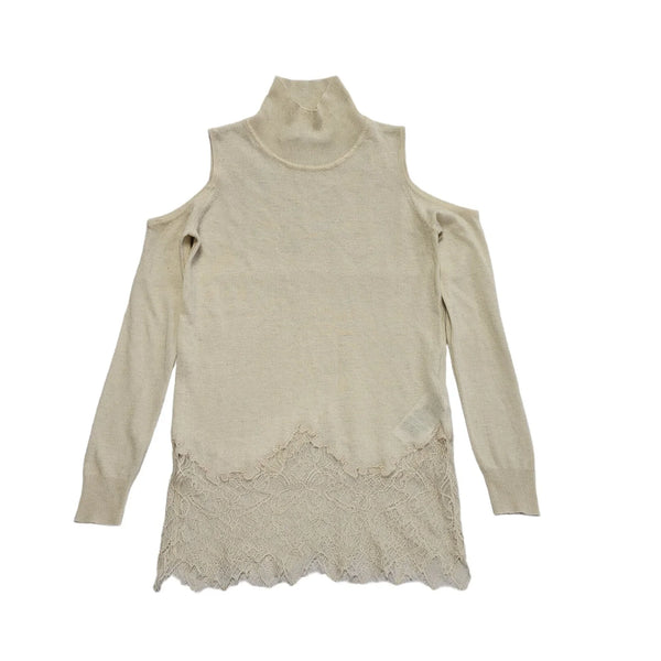 Guess Cream Cold Shoulder Lace Trim Jumper Women's UK Size 2 DD594