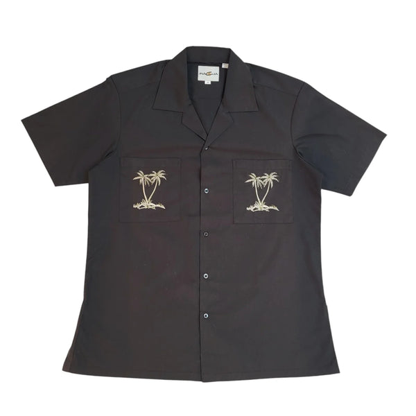 Macua Black Modern Palm Tree Short Sleeve Shirt UK Men's Size M