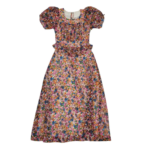 70s Vintage Louis Pink Blue Floral Dress Women's Size 8 Eu 36