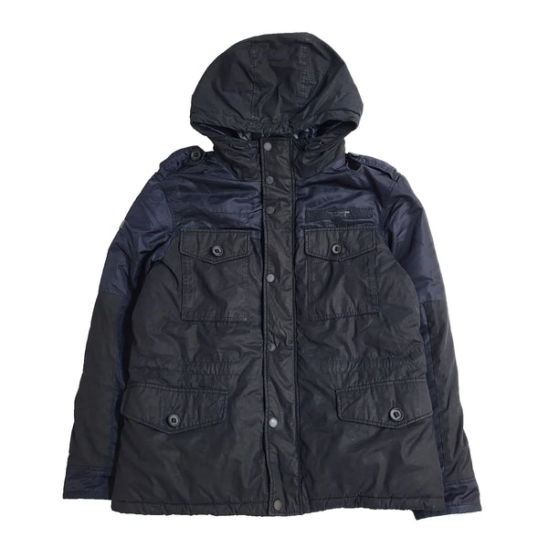 Superdry Navy Blue Zipped Hooded Quilted Jacket Uk Men's Size M EE820