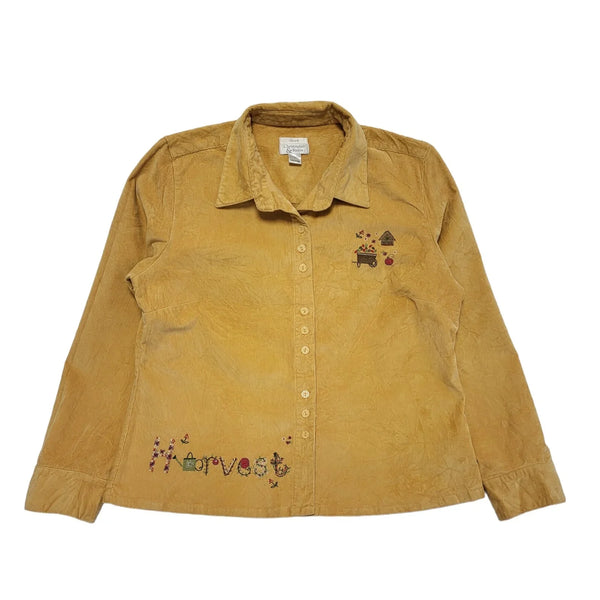 Christopher & Banks 90s Vintage Yellow Corduroy Long Sleeve Shirt Womens Size L