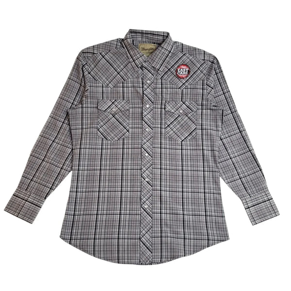 Wrangler 90's Grey Check Long Sleeve Pearl Snap Cowboy Shirt Men's UK Size M