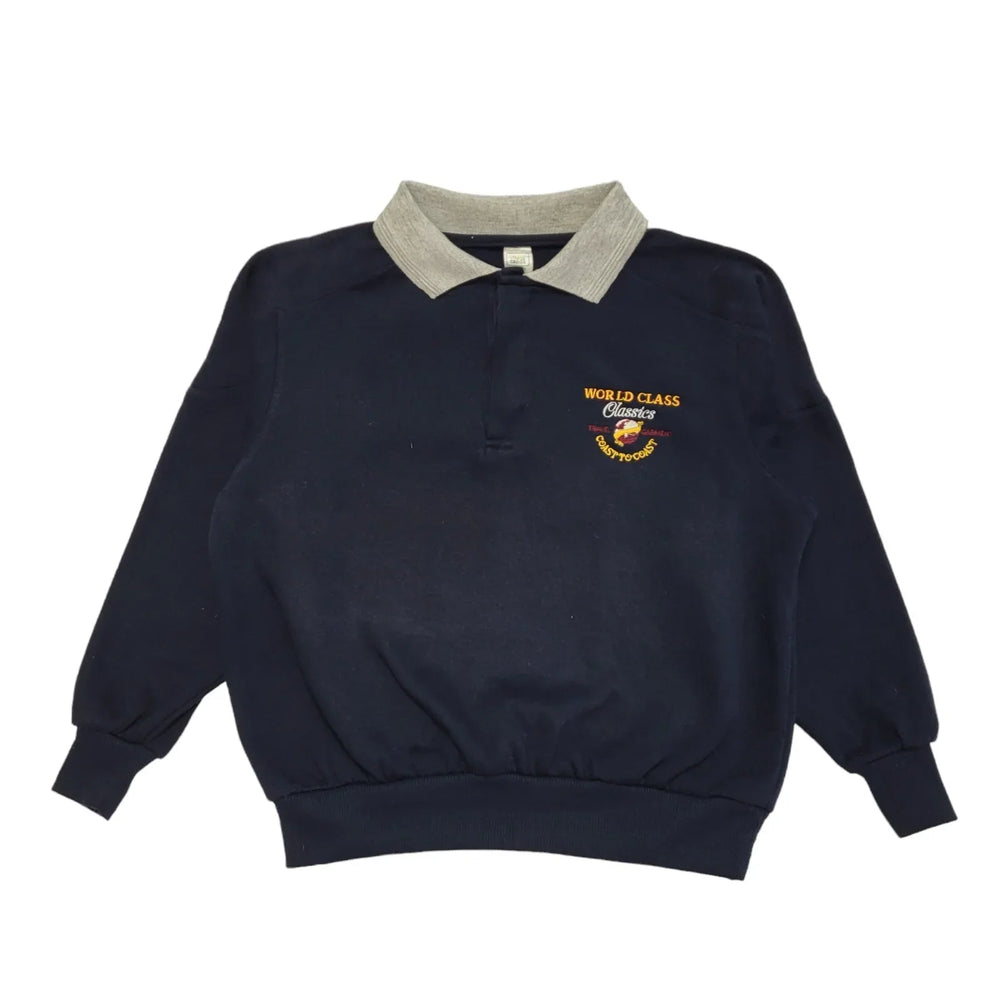 Young Canda Vintage 80s  Blue Collared 1/4 Button Sweatshirt Age 16-17 Years