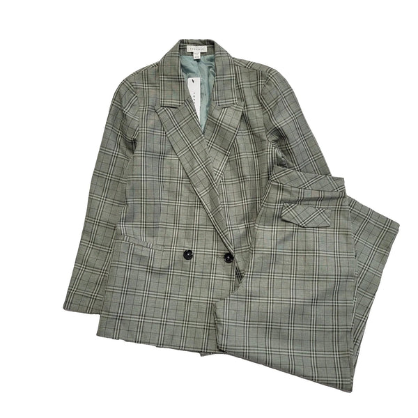 Topshop Green Check 2 Piece Trousers Suit Uk Women's Size 6 W26 L23 L673