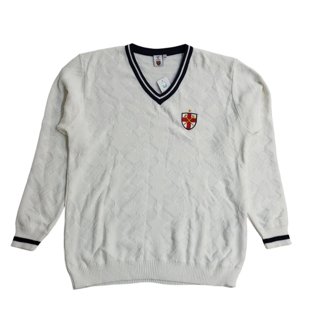 West Ham FC 1990 Kit Knit White V-Neck Jumper UK Men's Size XXL Bnwt EE795