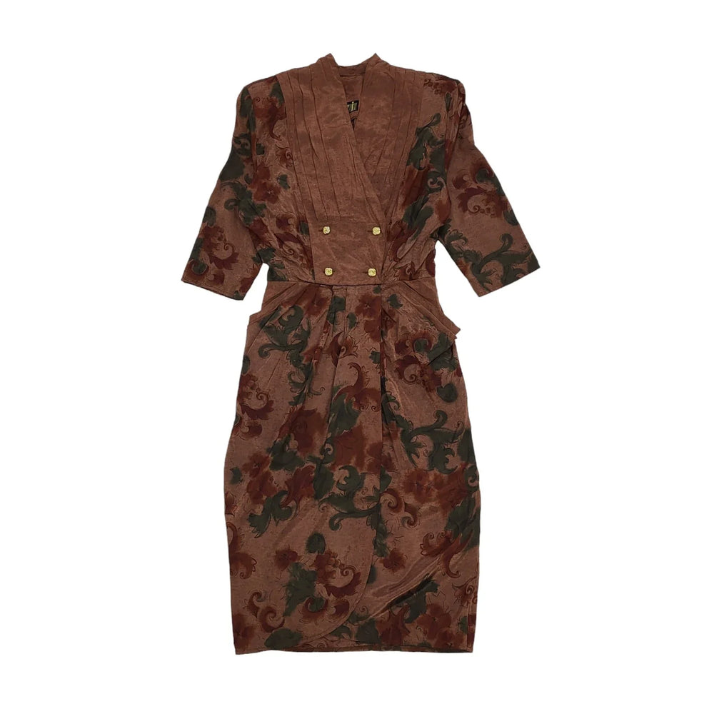 80s Vintage Tazzia Brown Pencil Dress Women's Size 8/10