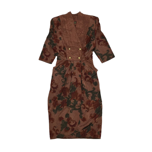 80s Vintage Tazzia Brown Pencil Dress Women's Size 8/10