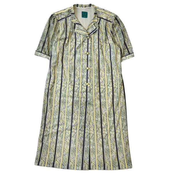 Canda C&A 70s Vintage Collared Green & Navy Daywear Dress Women's Size 12 Eu 40