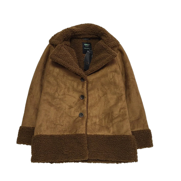 Only Onlpatrica Bonded Brown Faux Suede Jacket UK Women's L 12 BNWT K367