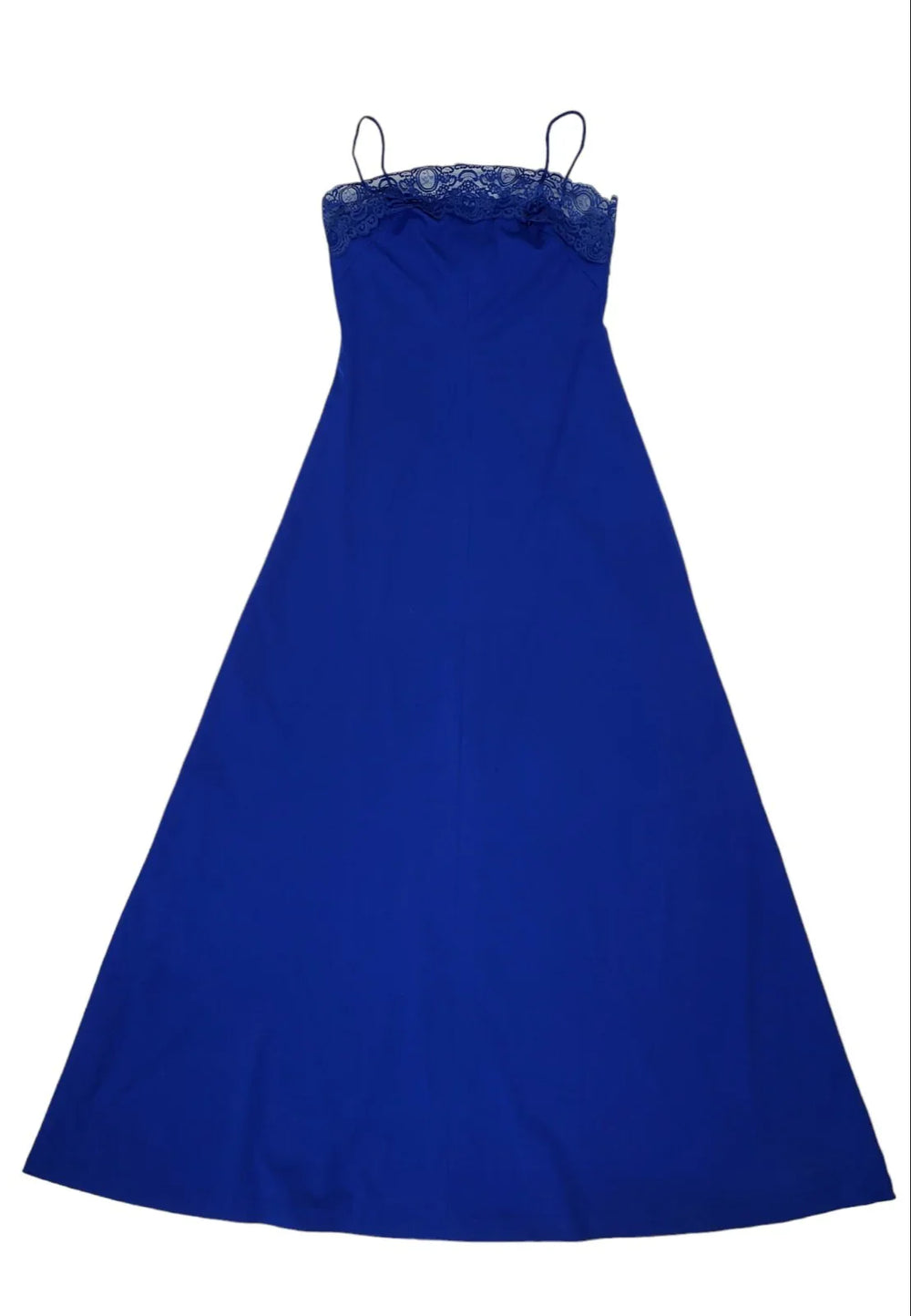 Mary Charmaine 70s Vintage Blue Lace Trim Evening Maxi Dress Women's Size 10