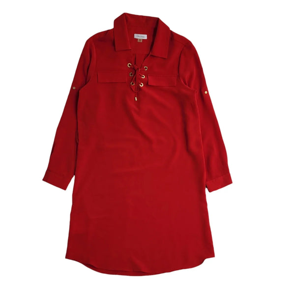 Calvin Klein Vintage Y2K Red Long Sleeve Shirt Dress Women's UK Size 10