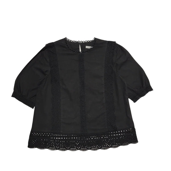 Oasis Black Short Sleeve Lace Trim Top Uk Women's 14 Bnwt BB953