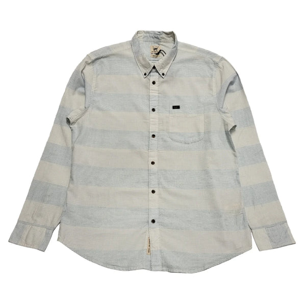 Lee White Blue Button L/Sleeve Regular Fit Shirt Uk Men's XL Bnwt K623
