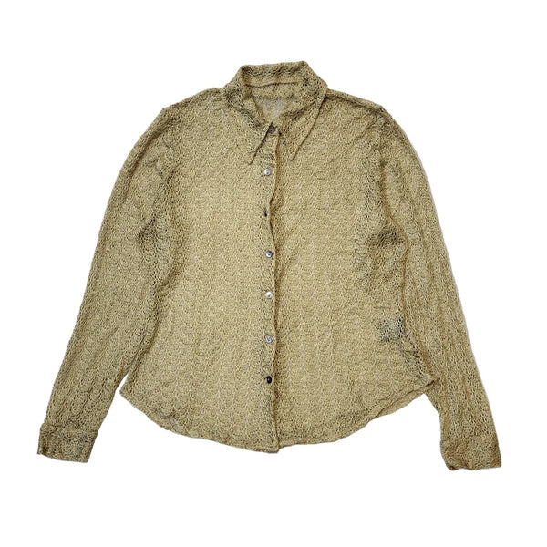 Next 90s Vintage Gold Mesh Button Up Blouse Women's Size 14