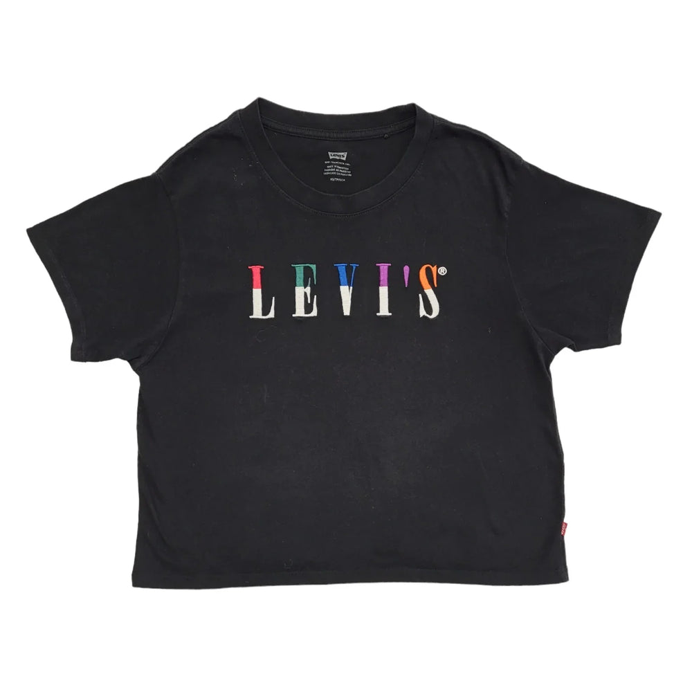 Levi's Black Vintage Y2K Black Cropped Overized T-Shirt Womens UK Size XS