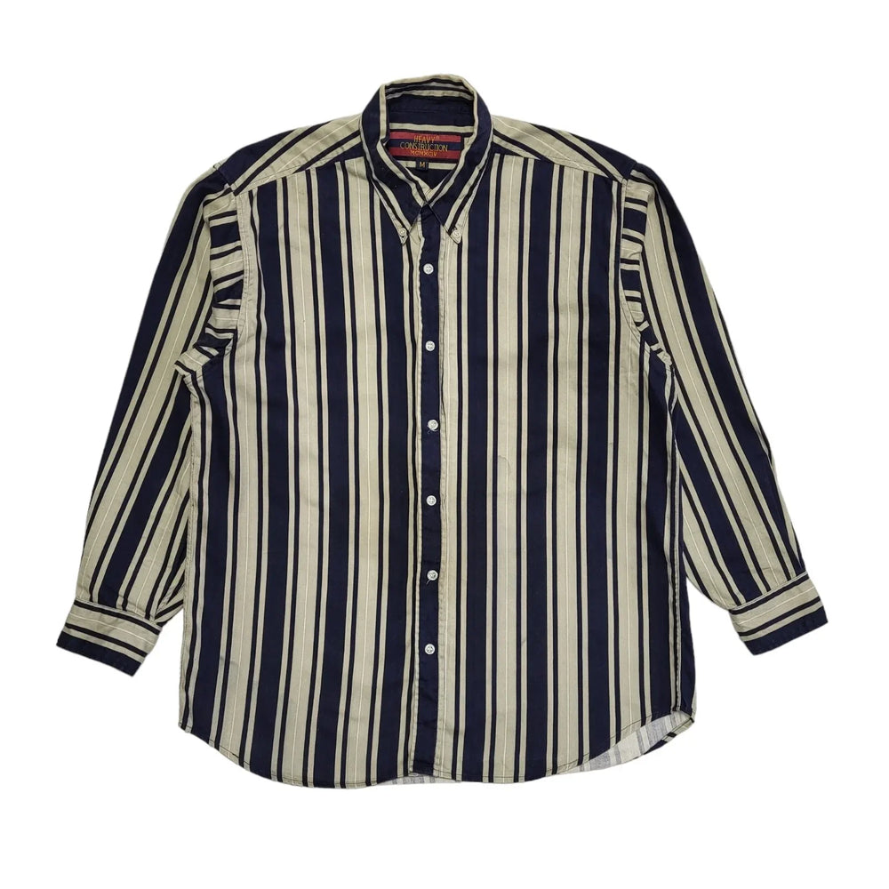 Heavy Construction 90's Blue & Beige Striped Long Sleeve Shirt Men's UK Size XL