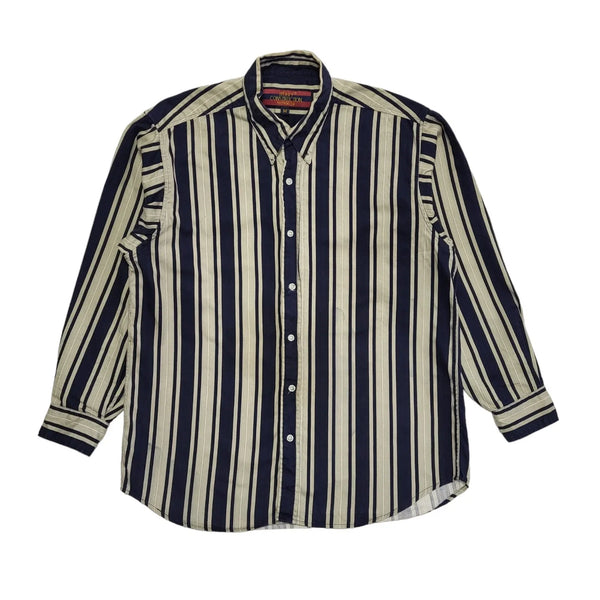 Heavy Construction 90's Blue & Beige Striped Long Sleeve Shirt Men's UK Size XL