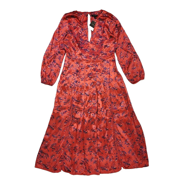 Topshop Maxi Dress Red Floral Zip Up Long Sleeve Women's UK M 10 Bnwt L328