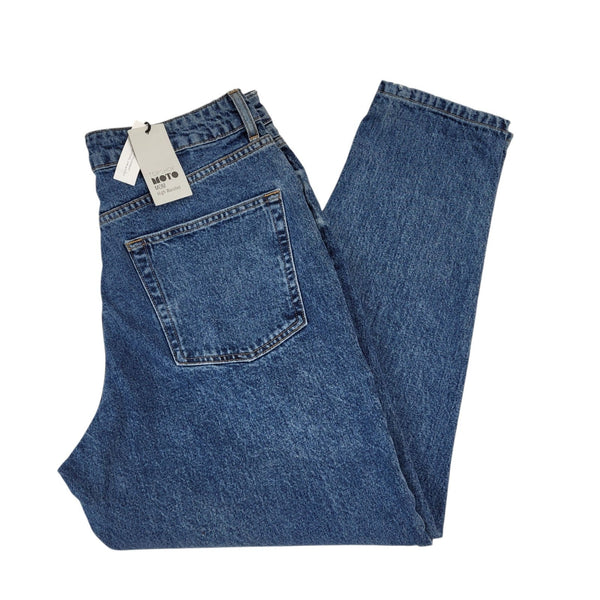 Topshop Blue High Waisted Mom Denim Jeans Uk Women's XL W32 L29 Bnwt L730