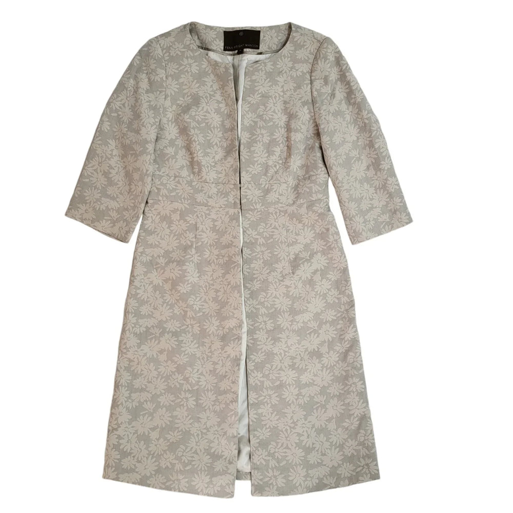 Fenn Wright Manson Grey & White Floral Hook Eye Coat UK Women's 12 EE244