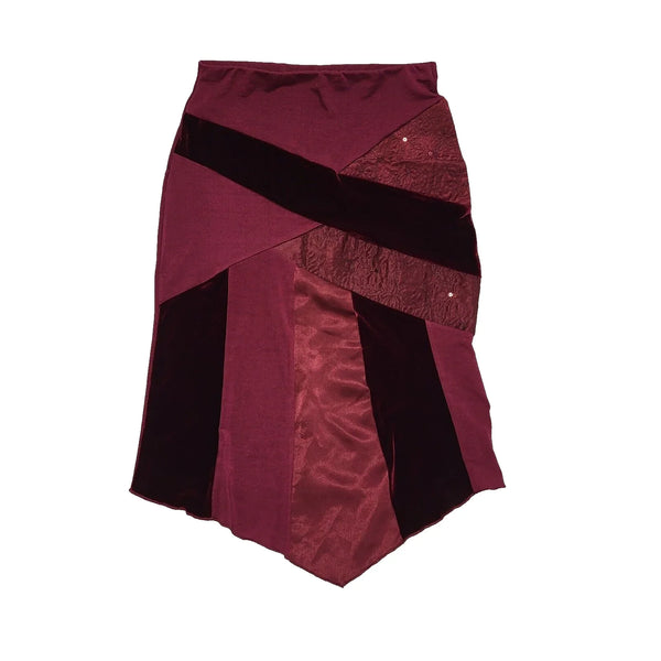 Bay Vintage 90's Maroon Patchwork A-Line Midi Skirt Womens UK 8 W26