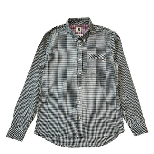 Pretty Green Black Green Check Long Sleeve Slim Fit Shirt Uk Men's Medium G585
