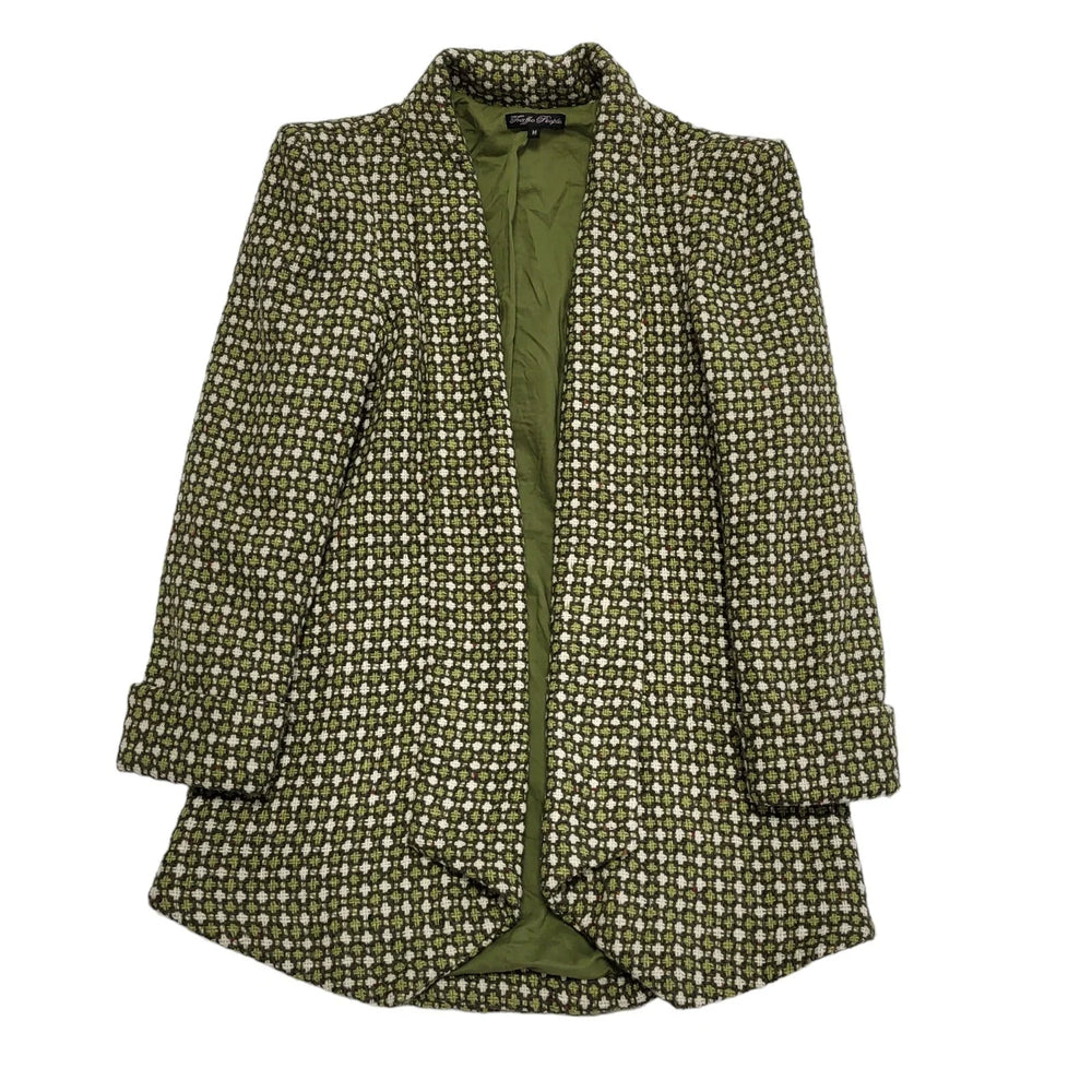 90s Vintage Green Open Front Wool Blend Jacket Uk Women's Size M