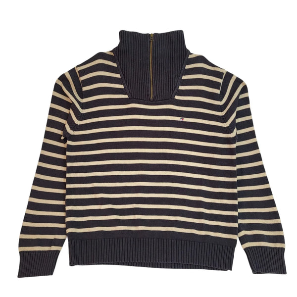 Tommy Hilfiger Blue & Beige Striped High Neck Jumper Uk Men's Size Large