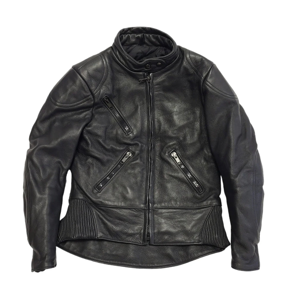 Scott Black Leather Zipped Biker Jacket Uk Women's Size 12 CC53