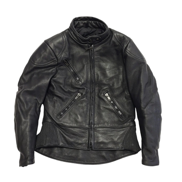 Scott Black Leather Zipped Biker Jacket Uk Women's Size 12 CC53