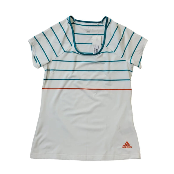 Adidas White Green Striped Activewear T-Shirt Women's UK S 8-10 BNWT H190