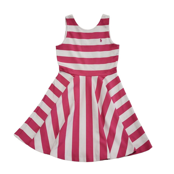 Polo Ralph Lauren Pink & White Sleeveless Dress Uk Girls Size L (12-14) DD524