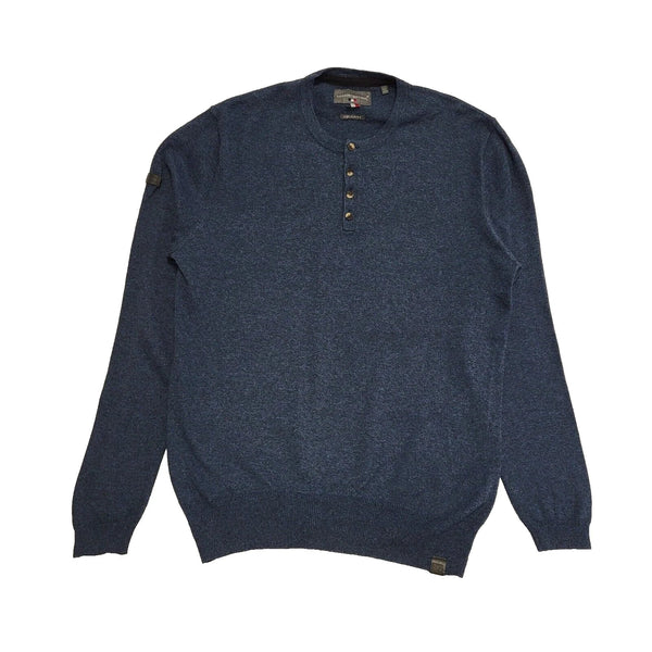 Superdry Sartorial Blue L/Sleeve Knit 1/4 Button Jumper UK Men's XL K114