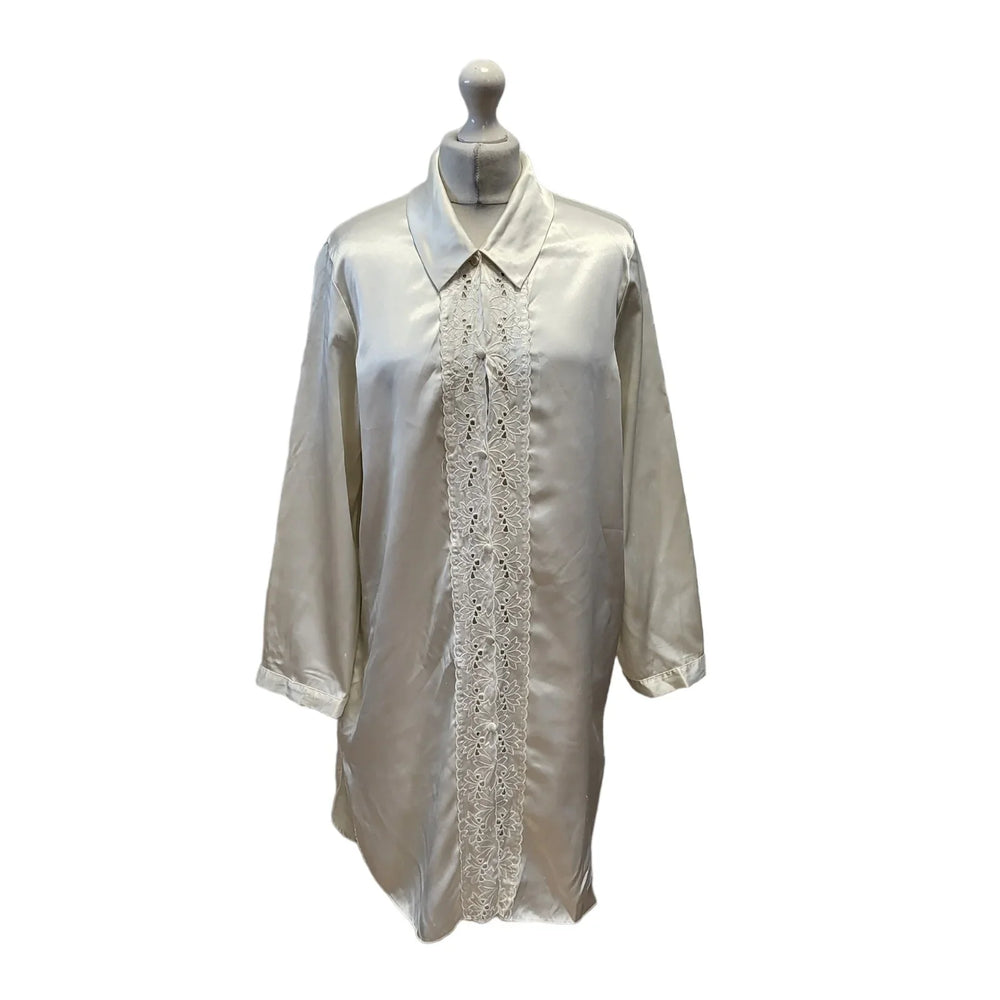 Marks & Spencer 90s Vintage White Long Sleeve Night Shirt Women's Size 12-14