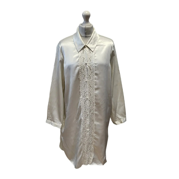 Marks & Spencer 90s Vintage White Long Sleeve Night Shirt Women's Size 12-14