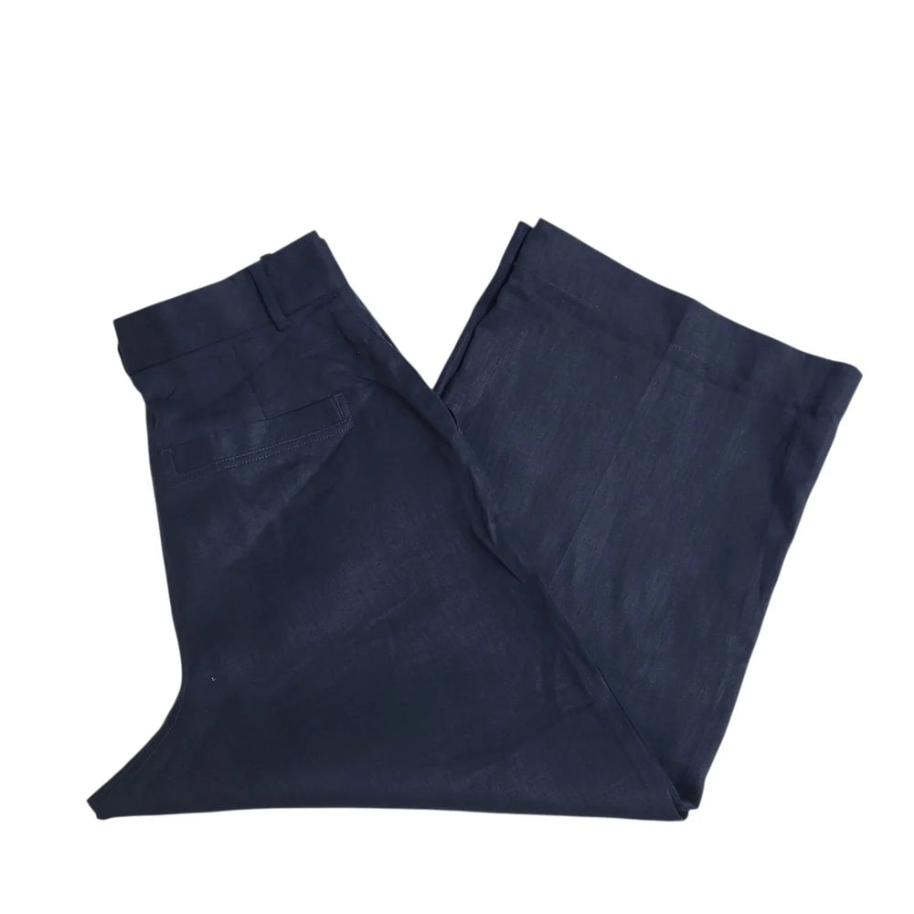 John Lewis Dress Trousers Bnwt Navy Blue Linen Crop Uk Women's 12 W30 L23 L831
