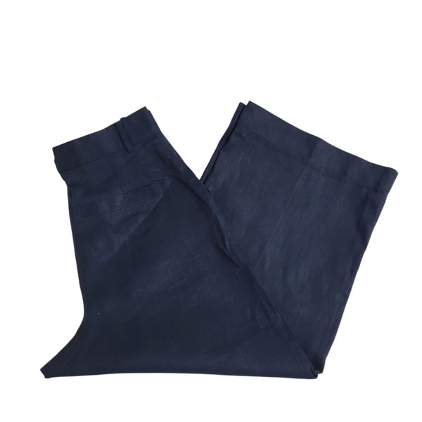 John Lewis Dress Trousers Bnwt Navy Blue Linen Crop Uk Women's 12 W30 L23 L831