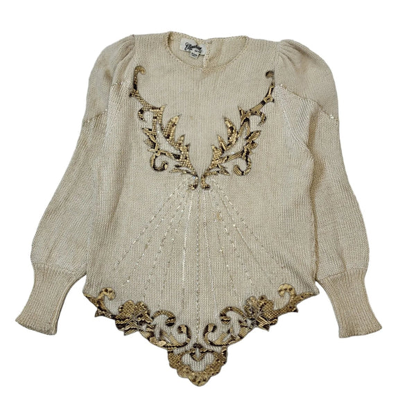 Elizabeth 80s Vintage Beige Wool Jumper Women's Size M Eu 38