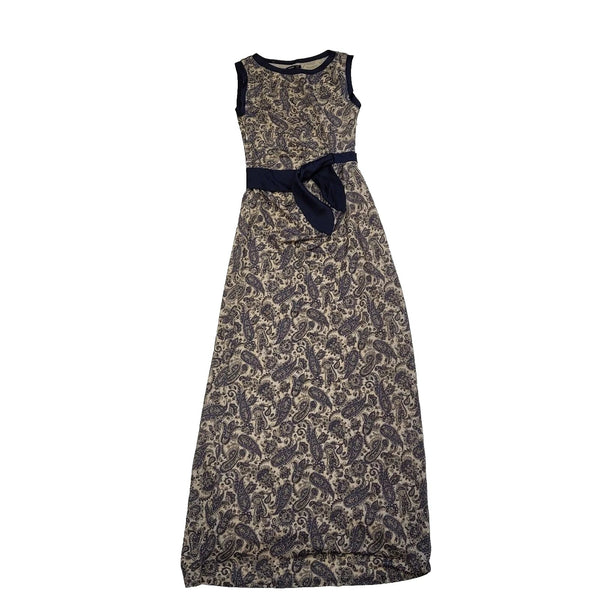 Mango Navy Blue Gold Paisley Sleeveless Maxi Formal Dress Women's UK S H286