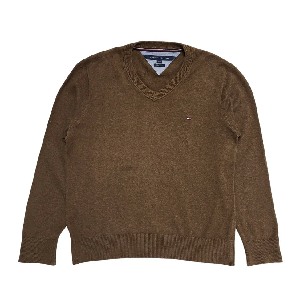 Tommy Hilfiger Brown Pima Cotton Thin Knit L/Sleeve Jumper uk Men's Medium H747