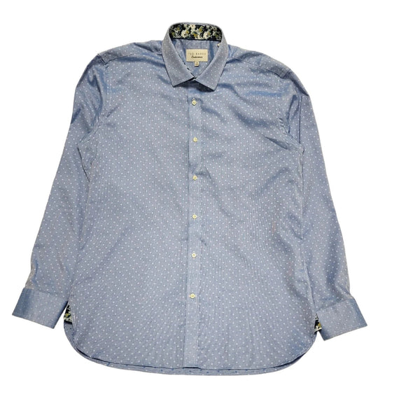 Ted Baker Blue Polka Dot Long Sleeve Shirt Uk Men's Size L CC552