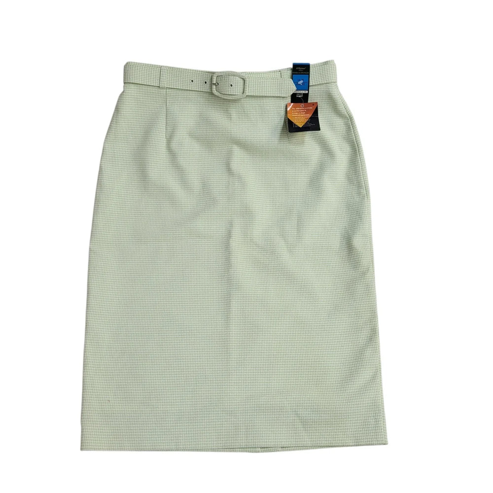 M & S 70s Skirt Pencil Green White Check Belt BNWT Women's Size M 10 W28