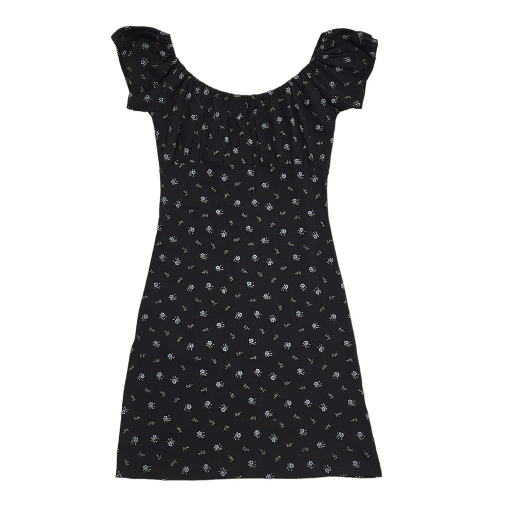 Clockhouse Black Y2K Milkmaid Style Floral Dress Women's Uk M 10