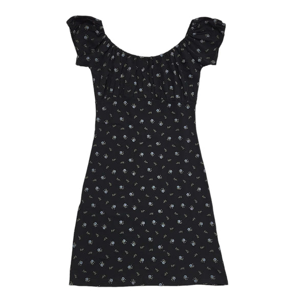 Clockhouse Black Y2K Milkmaid Style Floral Dress Women's Uk M 10