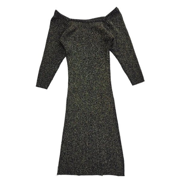 City Swingers Vintage 70's Black & Gold Off Shouler Dress Uk Women's Size 14
