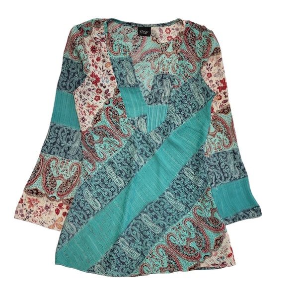 Krisp Vintage 90s Green & Red Floral Long Sleeve Blouse Womens UK 12