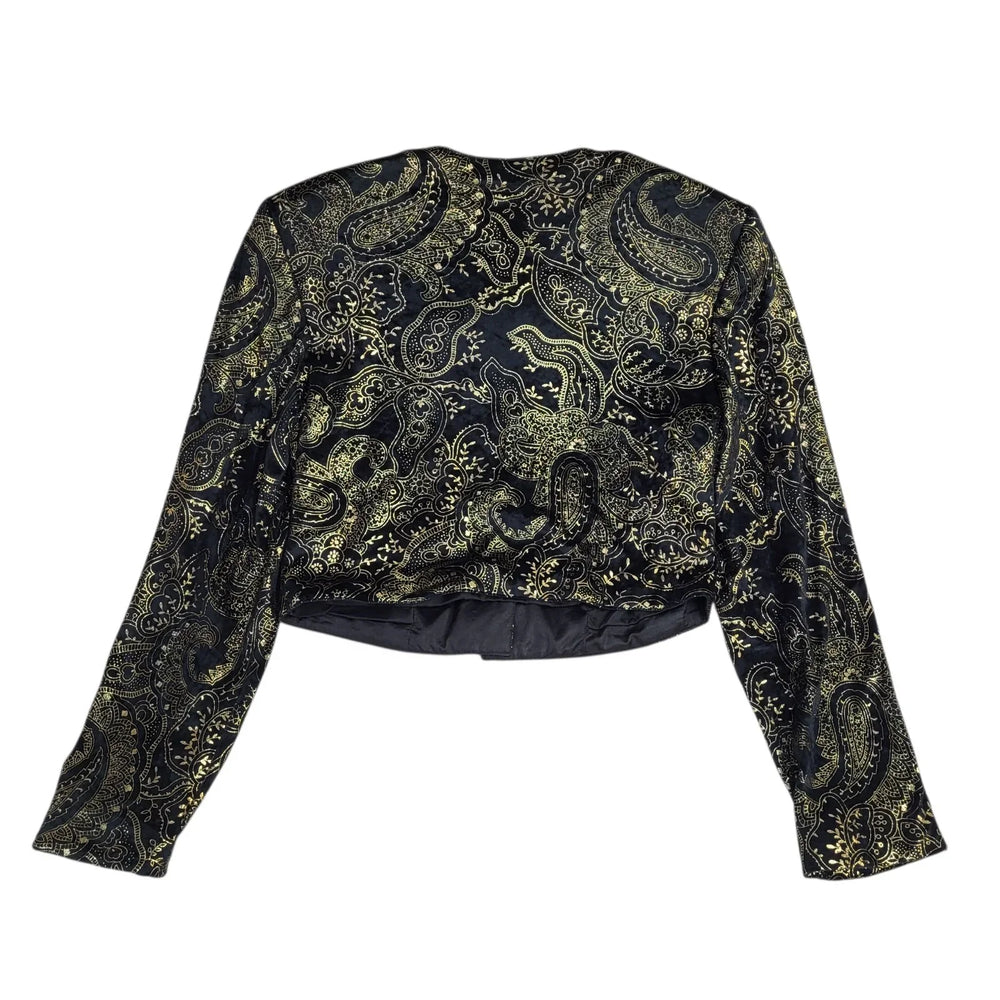 Vera Mont Black & Gold Abstract Cropped Jacket UK Women's Size L