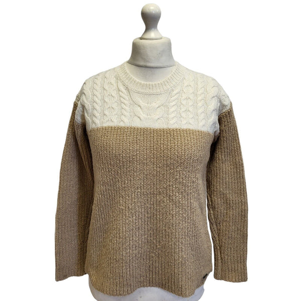 Superdry Beige White Acrylic Round Neck Jumper Uk Women's S Eu 36 G6