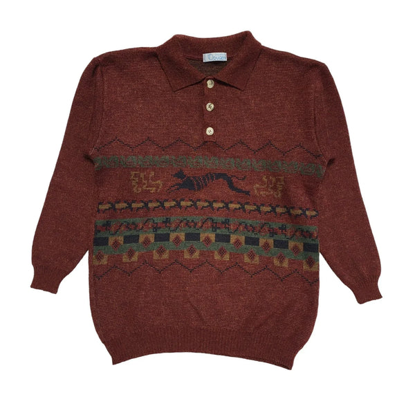 Tricots Vintage 80s Red & Blue Geometric Collared Jumper Men's UK Medium