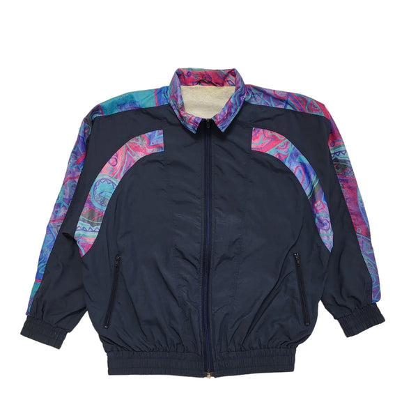 80s Vintage Navy Blue Pink Zipped Jacket Uk Women's Size 18-20